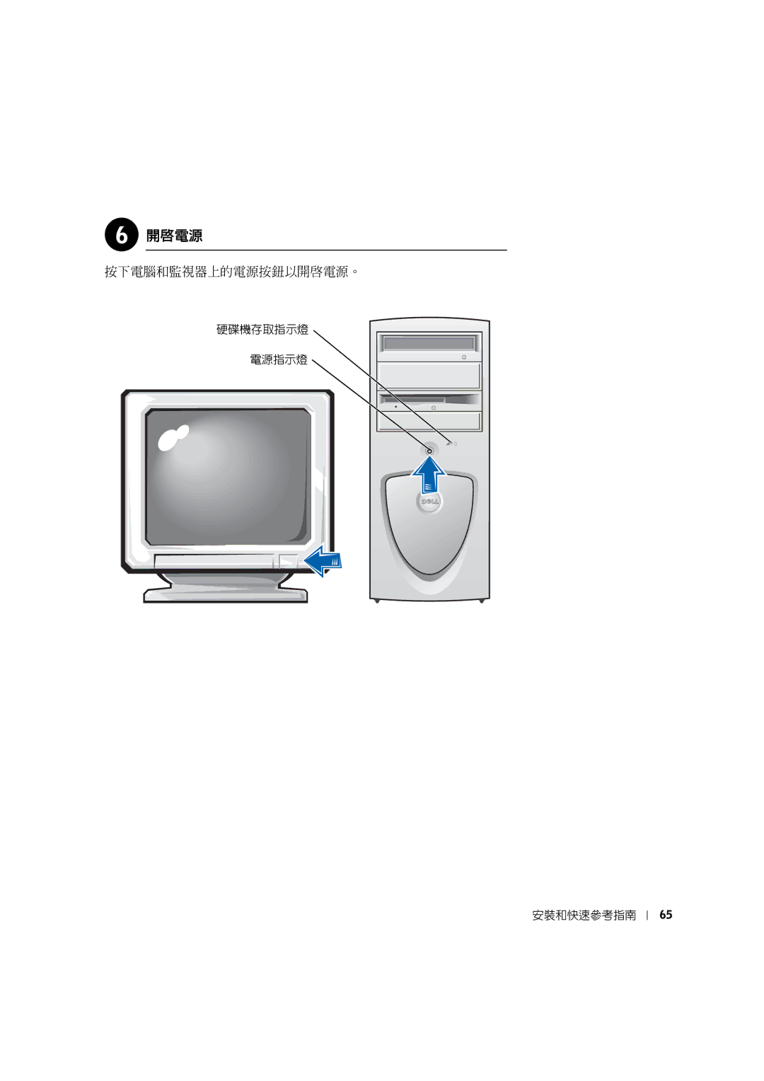 Dell 0G475 manual 按下電腦和監視器上的電源按鈕以開啟電源。 