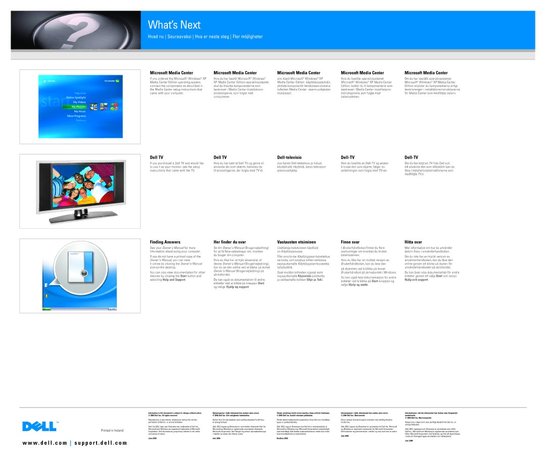 Dell 0GF017A01 Microsoft Media Center, Dell TV, Finding Answers, Her finder du svar, Dell-televisio, Vastausten etsiminen 