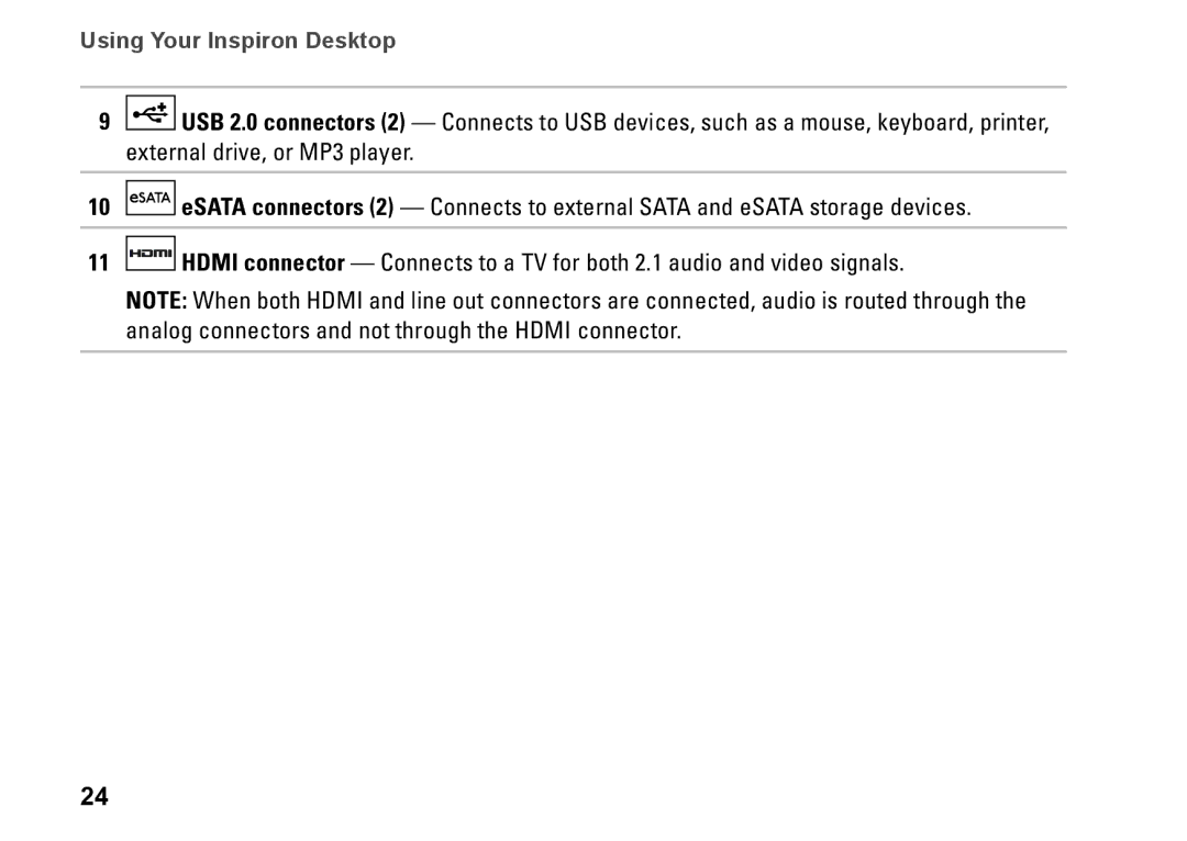 Dell D02U002, 0H4MWDA00, D02U001 setup guide Using Your Inspiron Desktop 