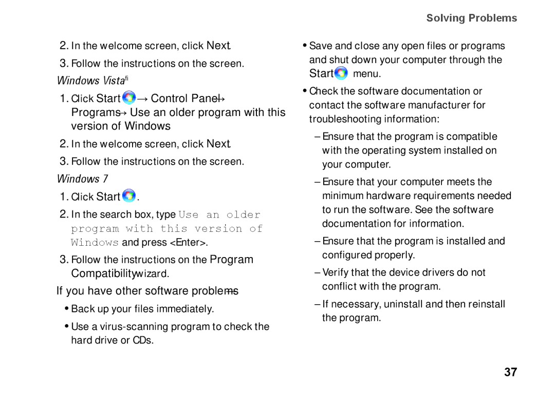 Dell 0H4MWDA00, D02U002, D02U001 setup guide If you have other software problems, Start menu 