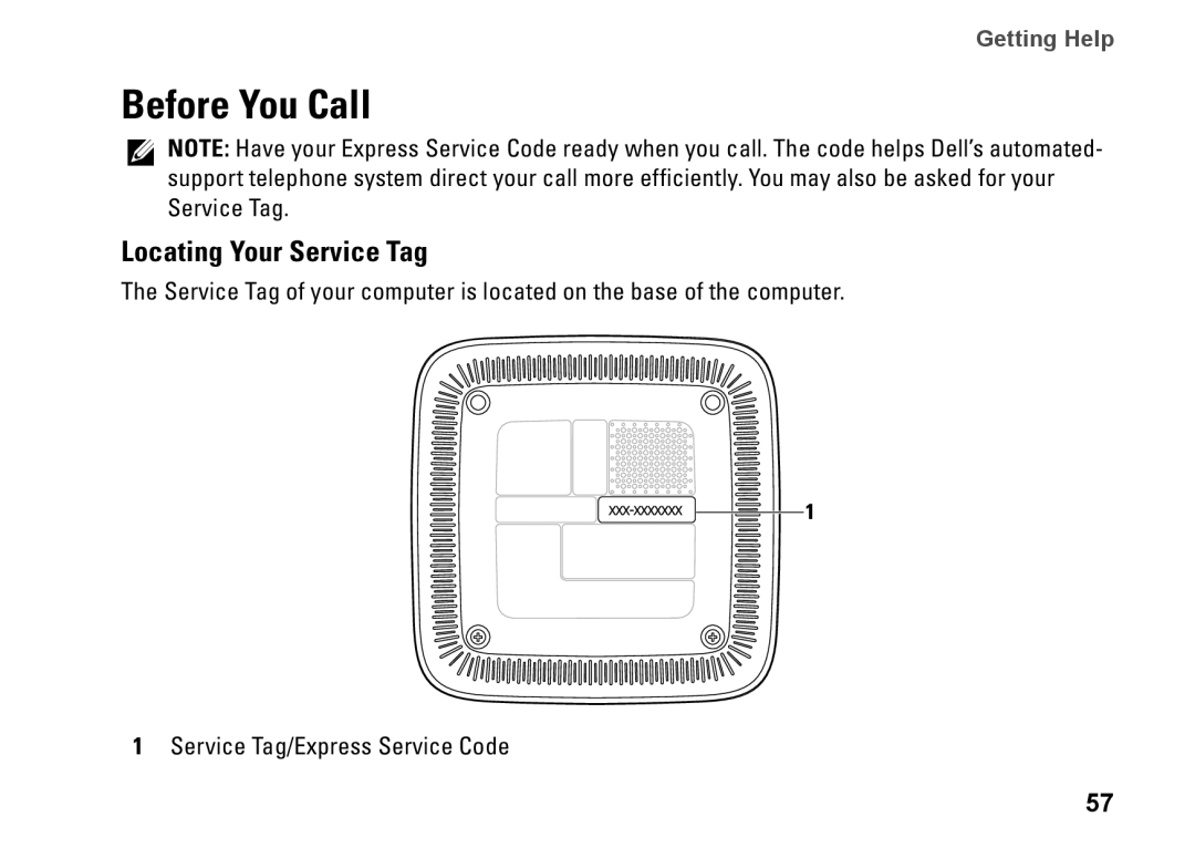 Dell 0H4MWDA00, D02U002, D02U001 setup guide Before You Call, Locating Your Service Tag 