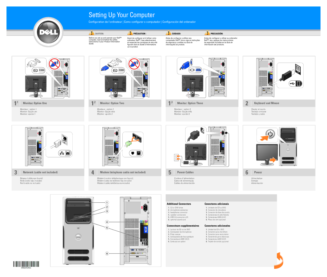 Dell 0HG691A01 manual Network cable not included, Modem telephone cable not included, Power Cables 