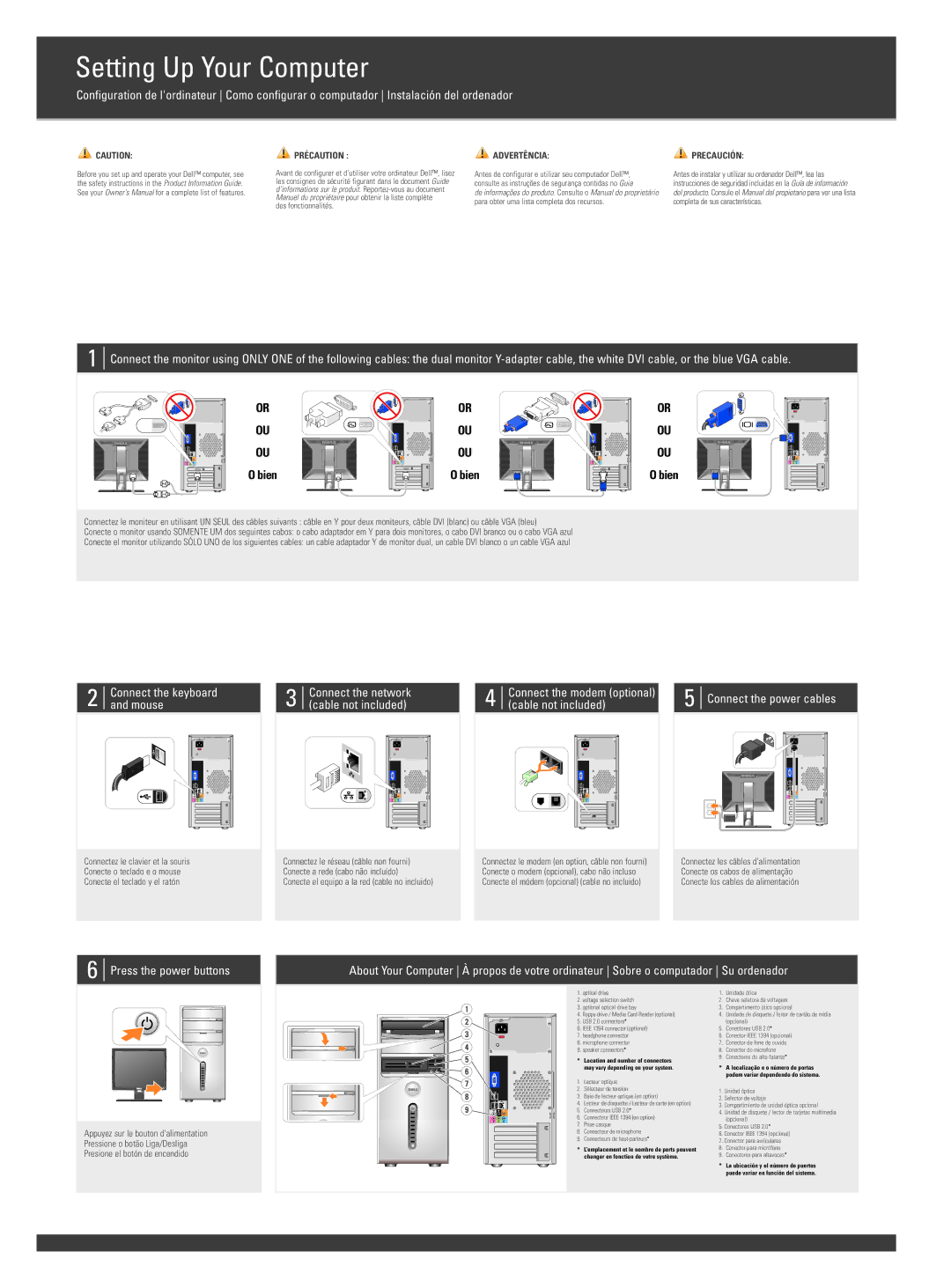 Dell 530 Series, 0JY172A04 owner manual Connect the keyboard and mouse, Cable not included, Connect the power cables 