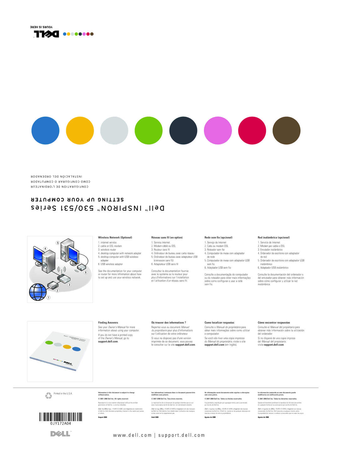 Dell 0JY172A04, 530 Series owner manual Wireless Network Optional, Support.dell.com, Visite support.dell.com 