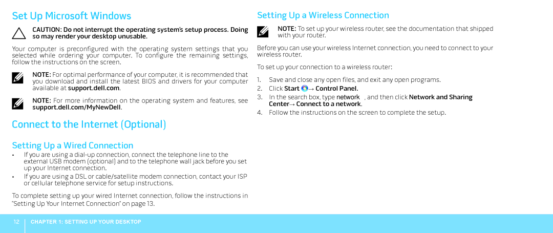 Dell 0JYTRGA00, Aurora-R2 manual Set Up Microsoft Windows, Connect to the Internet Optional, Setting Up a Wired Connection 