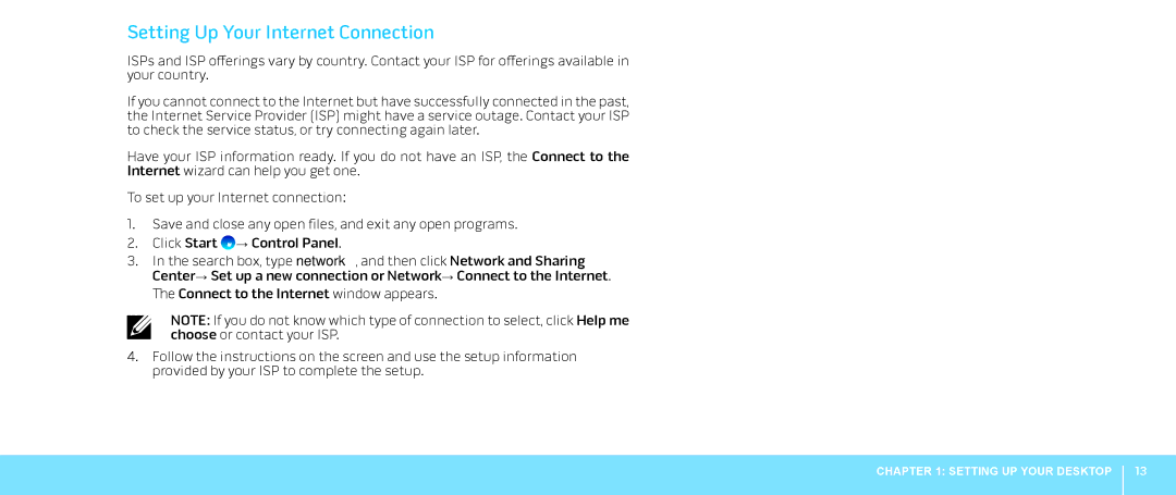 Dell 0JYTRGA00, Aurora-R2 manual Setting Up Your Internet Connection 