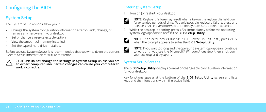 Dell 0JYTRGA00, Aurora-R2 manual Configuring the Bios, Entering System Setup, System Setup Screens 