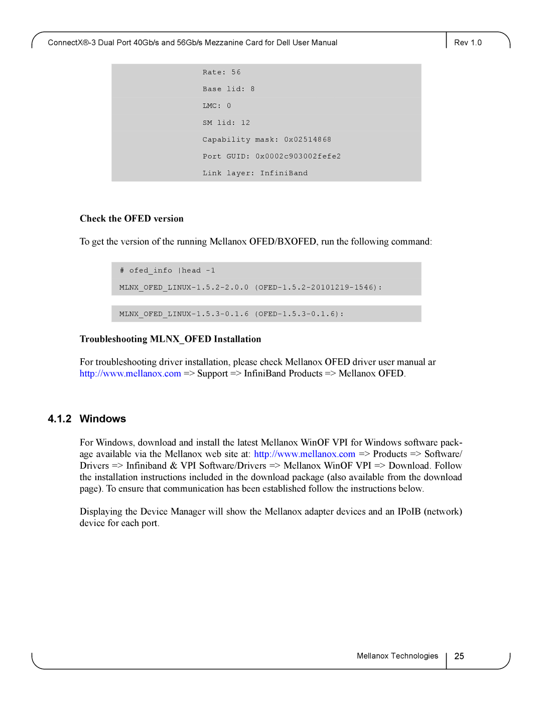 Dell 0J05YT, 0K6V3V user manual Windows, Check the Ofed version, Troubleshooting Mlnxofed Installation 