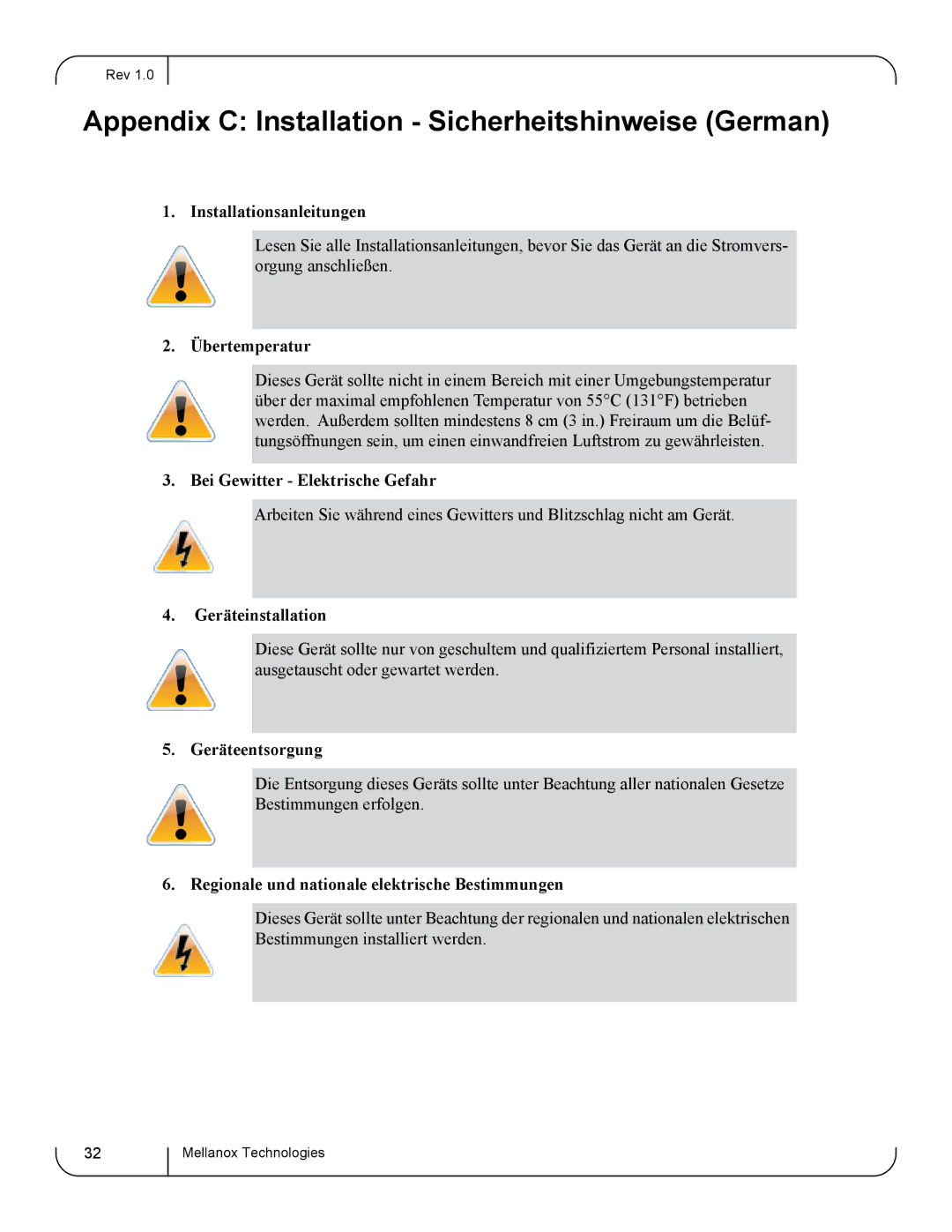 Dell 0K6V3V, 0J05YT user manual Appendix C Installation Sicherheitshinweise German 