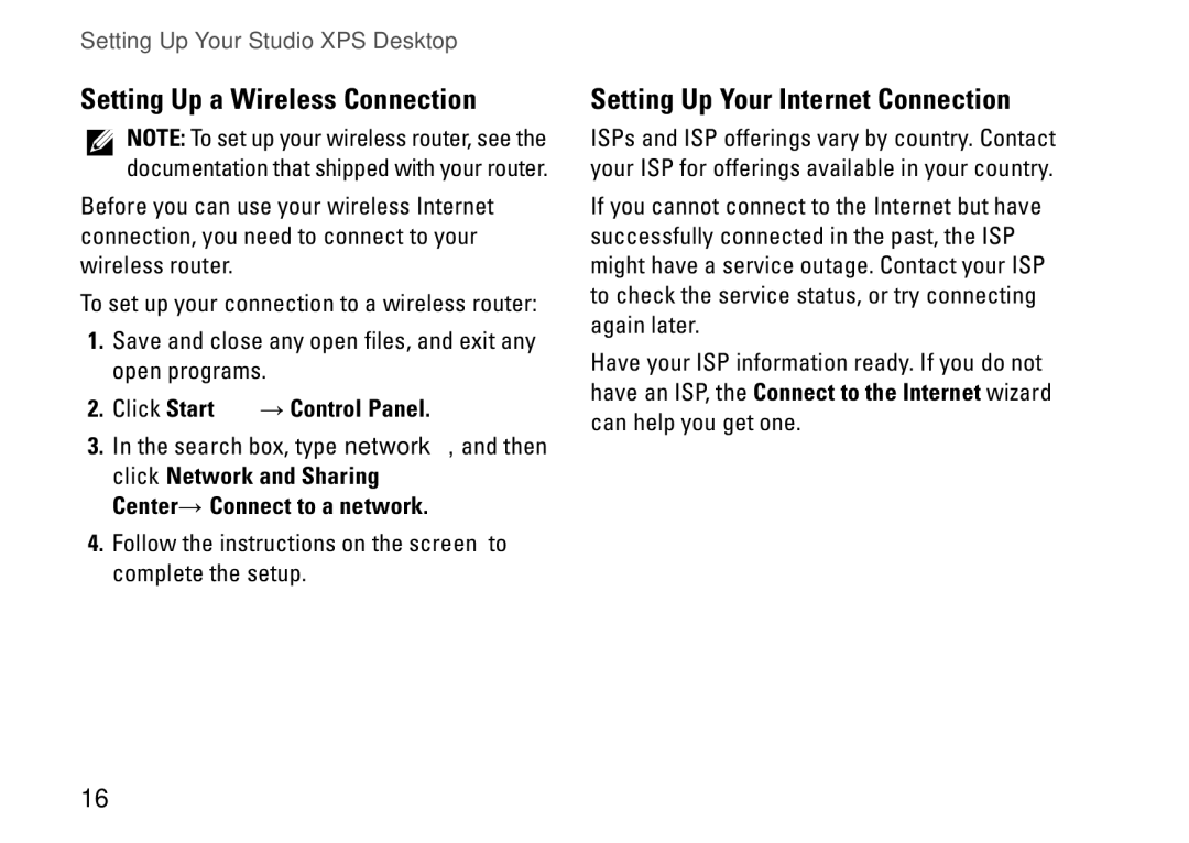 Dell 7100, 0KM04CA00 Setting Up a Wireless Connection, Setting Up Your Internet Connection, Click Start → Control Panel 