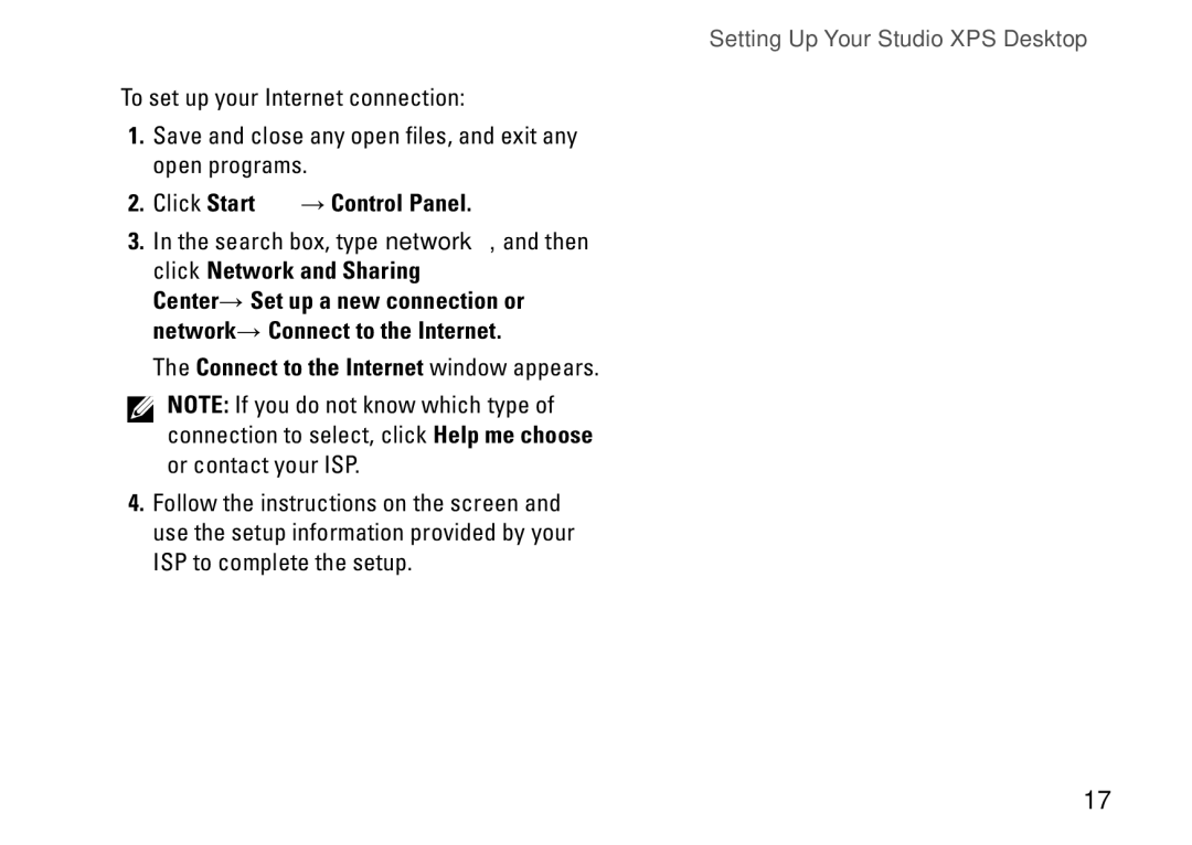 Dell D03M002, 0KM04CA00, 7100 setup guide Connect to the Internet window appears 