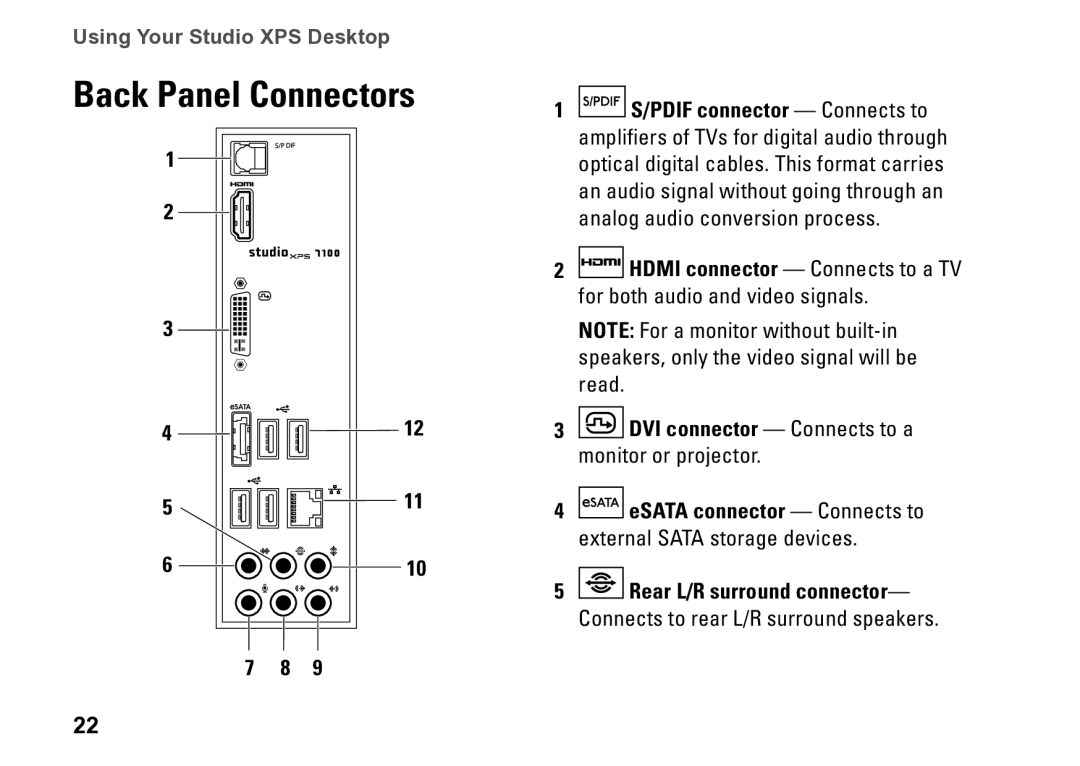 Dell 0KM04CA00, 7100, D03M002 setup guide Back Panel Connectors 