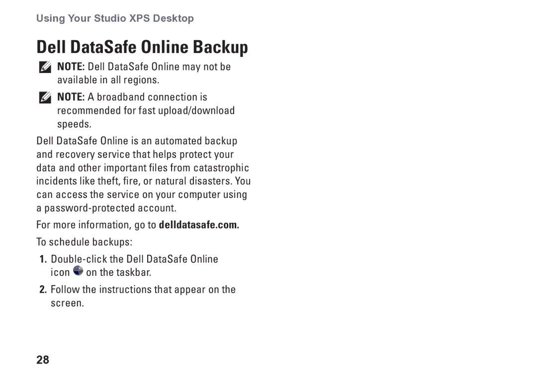 Dell 7100, 0KM04CA00, D03M002 setup guide Dell DataSafe Online Backup 