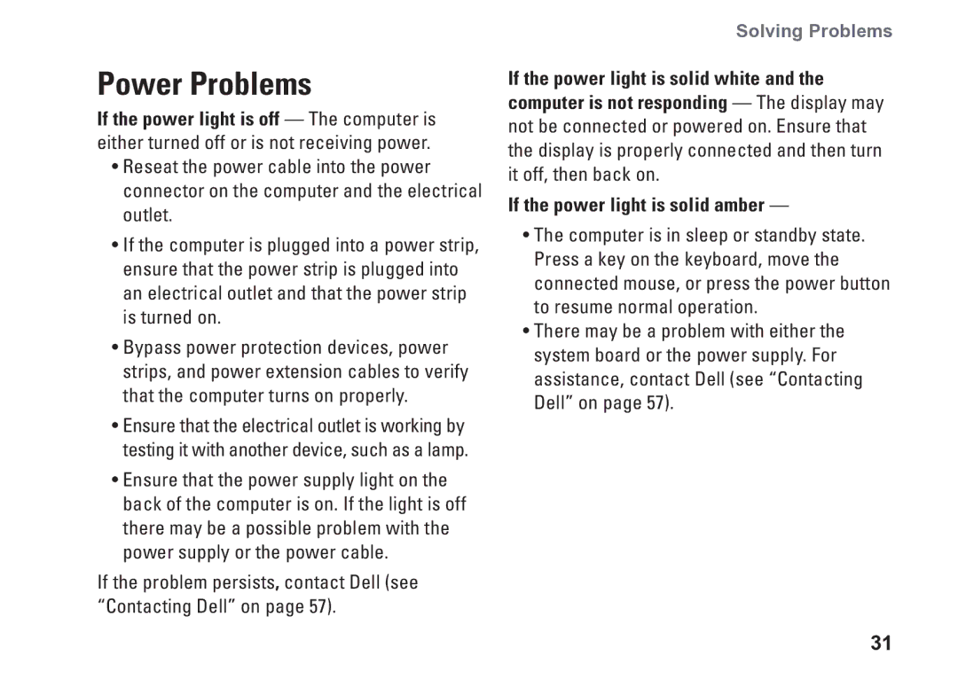 Dell 0KM04CA00, 7100, D03M002 setup guide Power Problems 