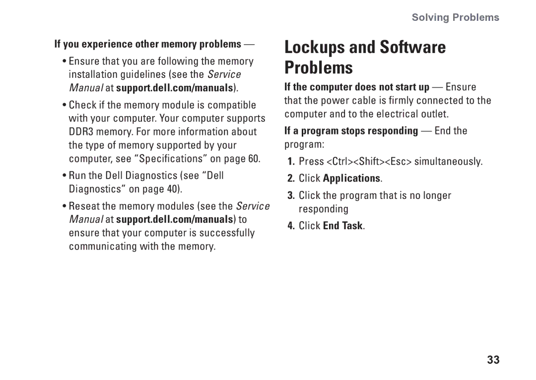 Dell D03M002, 0KM04CA00, 7100 setup guide If a program stops responding End the program, Click Applications, Click End Task 