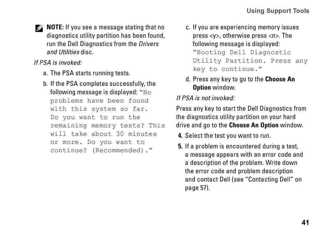 Dell D03M002, 0KM04CA00, 7100 setup guide If PSA is invoked 