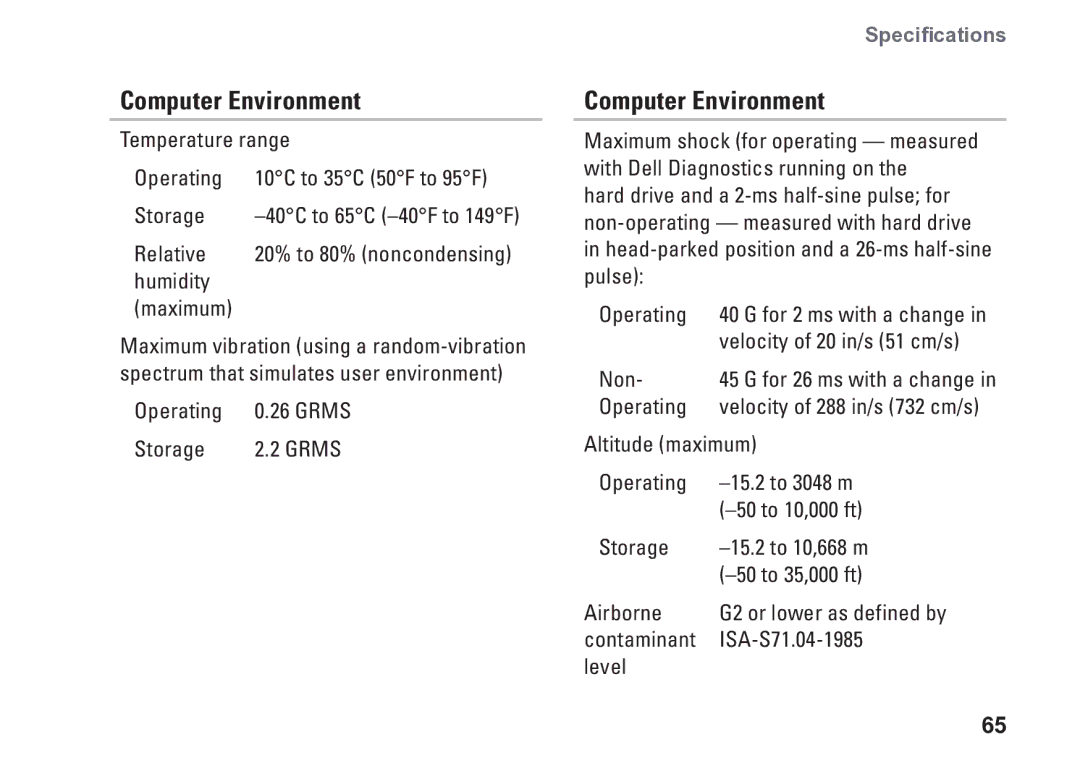 Dell D03M002, 0KM04CA00, 7100 setup guide Computer Environment 