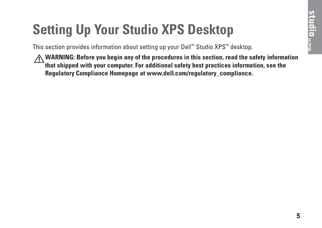 Dell D03M002, 0KM04CA00, 7100 setup guide Setting Up Your Studio XPS Desktop 