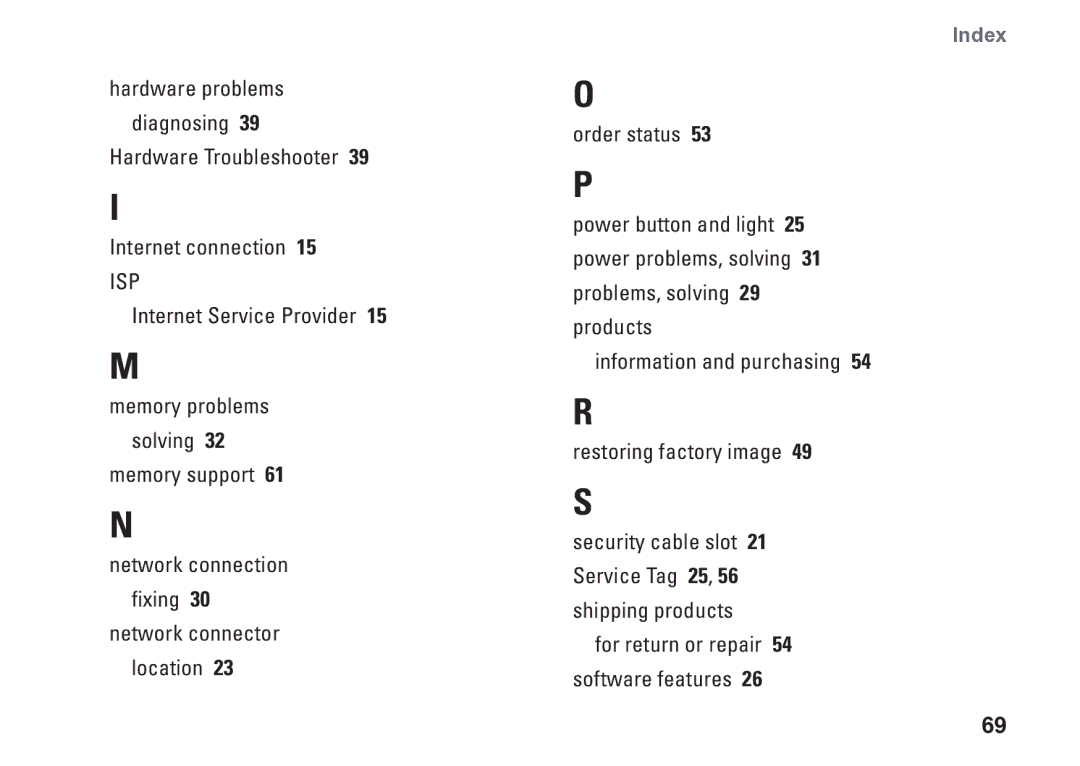 Dell D03M002, 0KM04CA00, 7100 setup guide Index 