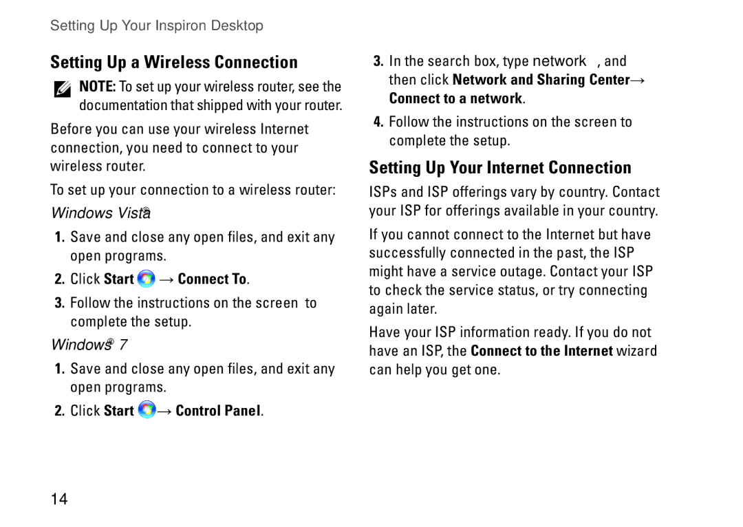 Dell 0M1PTFA00, DCME Setting Up a Wireless Connection, Setting Up Your Internet Connection, Click Start → Connect To 