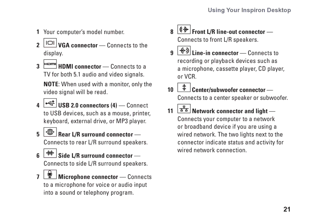 Dell D06M001, 0M1PTFA00, DCME setup guide Your computer’s model number, VGA connector Connects to the display 