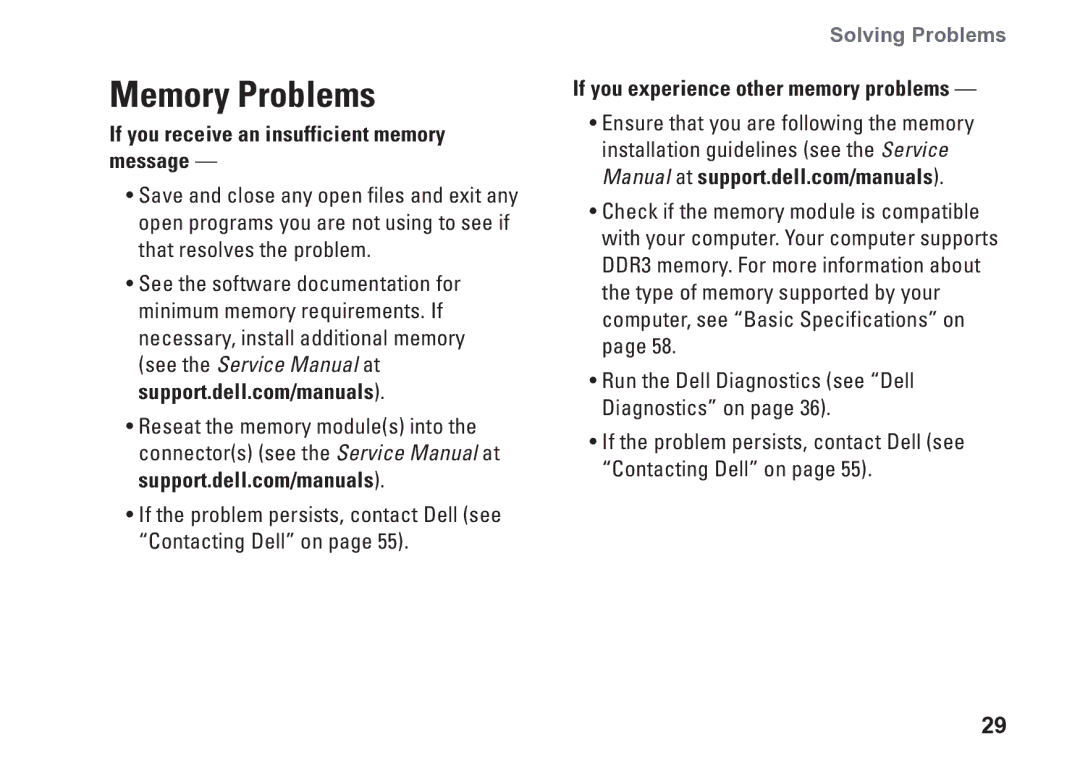 Dell M1PTF, DCME Memory Problems, If you receive an insufficient memory message, If you experience other memory problems 