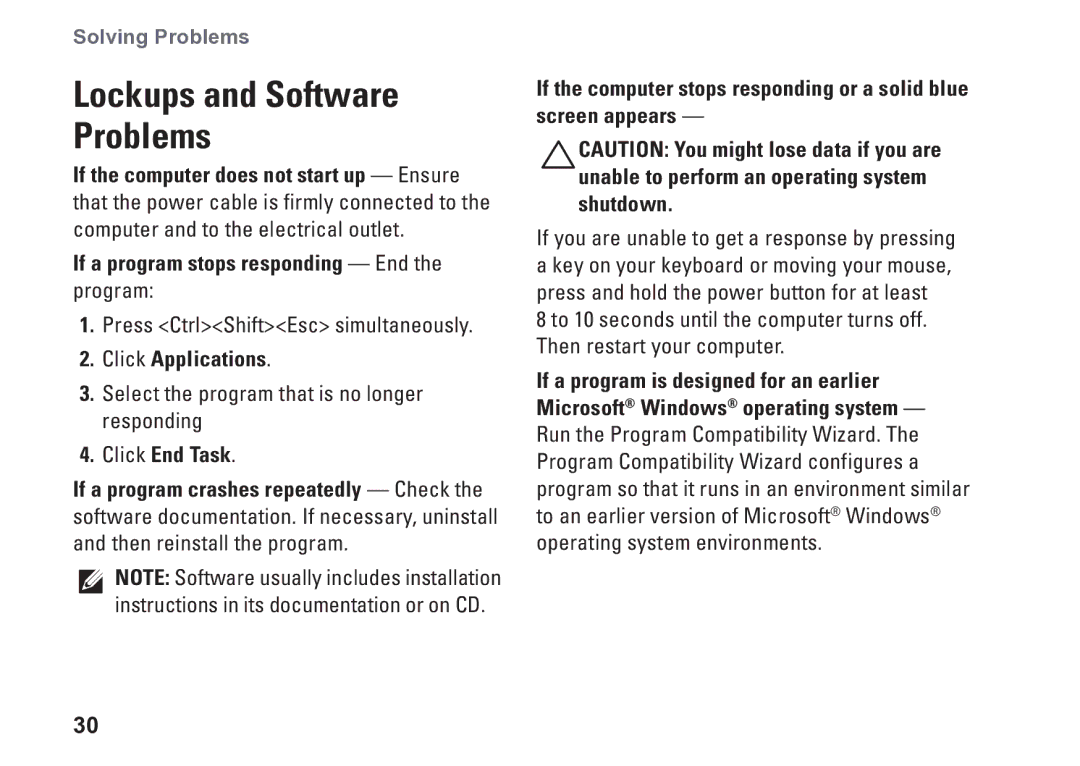 Dell DCME Lockups and Software Problems, If a program stops responding End the program, Click Applications, Click End Task 