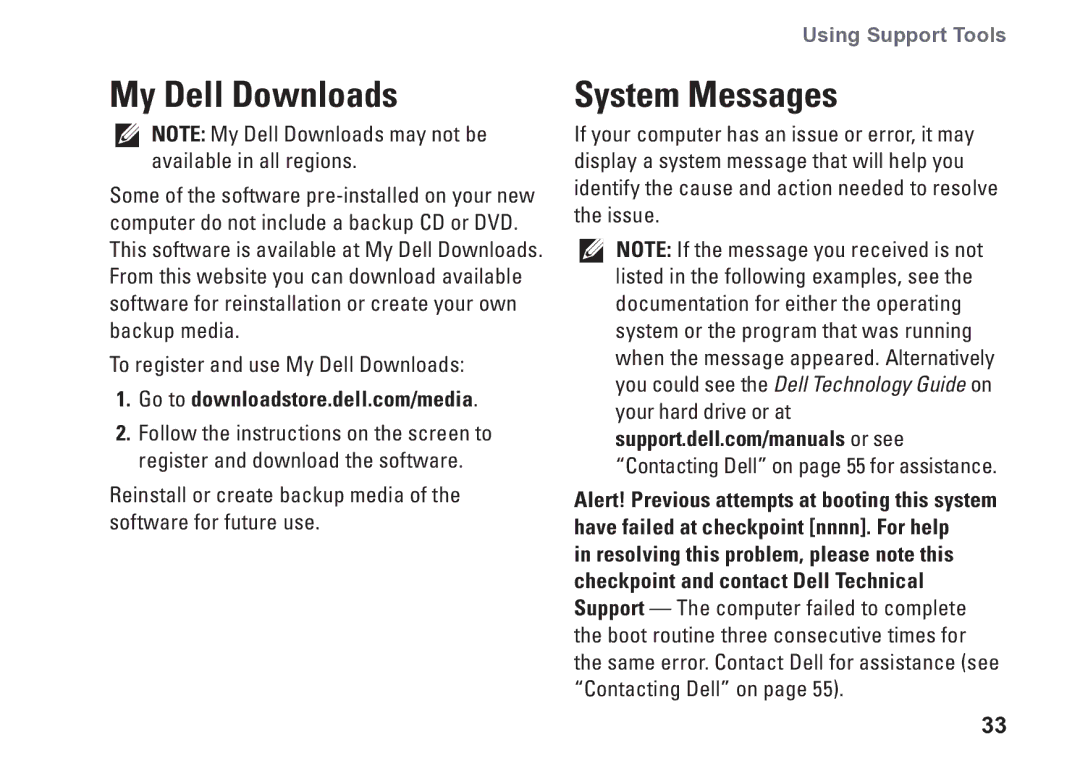 Dell 0M1PTFA00, DCME, D06M001 setup guide My Dell Downloads, System Messages 