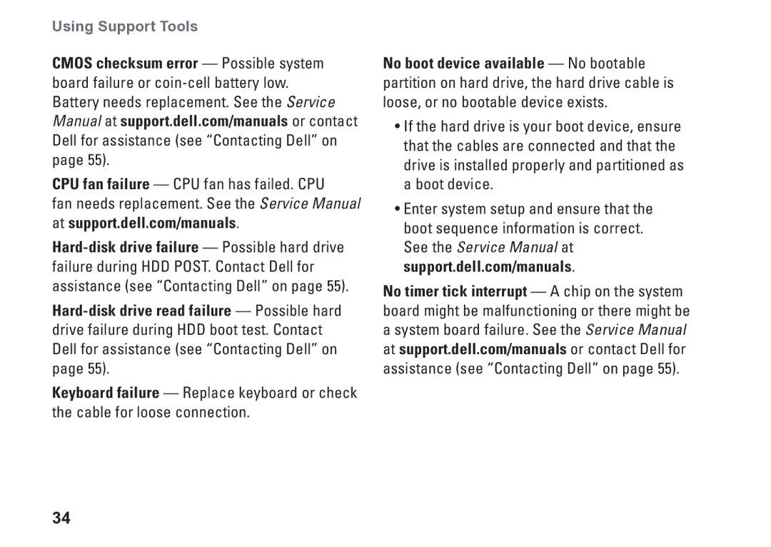 Dell 0M1PTFA00, DCME, D06M001 setup guide CPU fan failure CPU fan has failed. CPU 