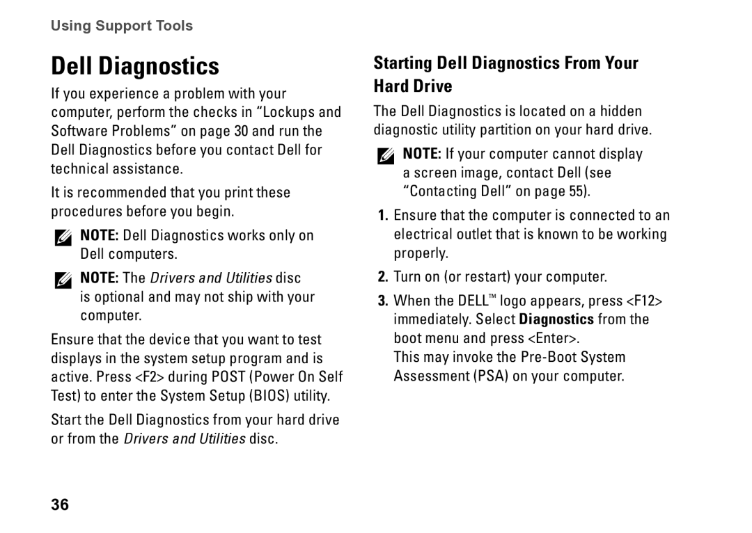 Dell D06M001, 0M1PTFA00, DCME setup guide Starting Dell Diagnostics From Your Hard Drive 