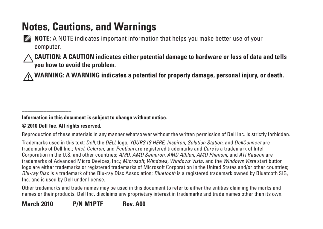 Dell 0M1PTFA00, DCME, D06M001 setup guide March 2010 P/N M1PTF Rev. A00 