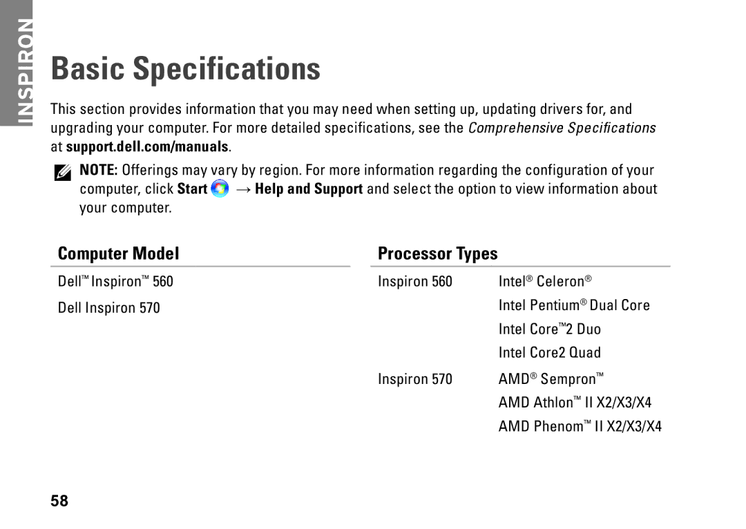 Dell 0M1PTFA00, DCME, D06M001 setup guide Basic Specifications, Computer Model 