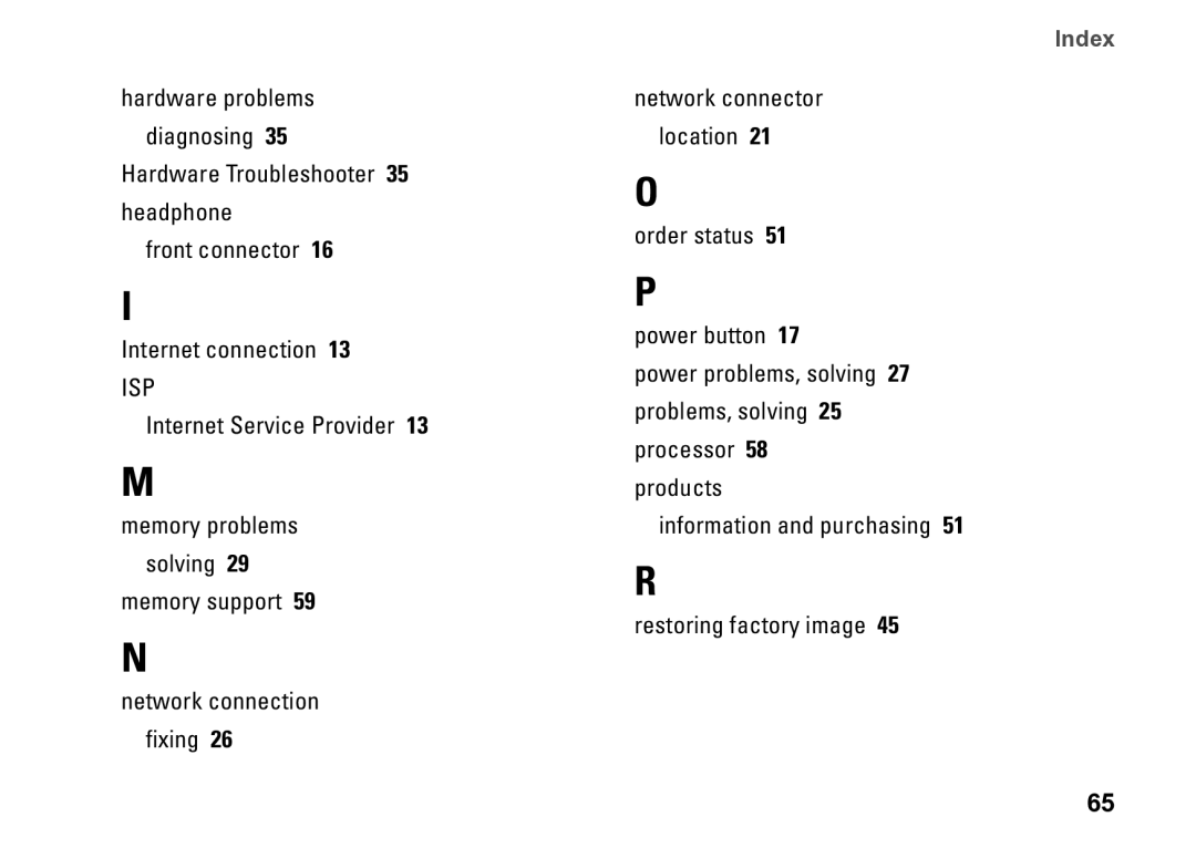 Dell DCME, 0M1PTFA00, D06M001 setup guide Index 