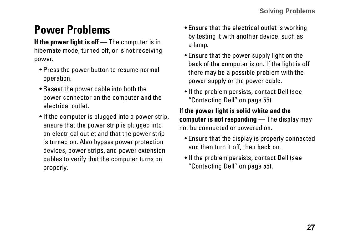 Dell 0M1PTFA00, DCME, D06M001 setup guide Power Problems, Solving Problems 