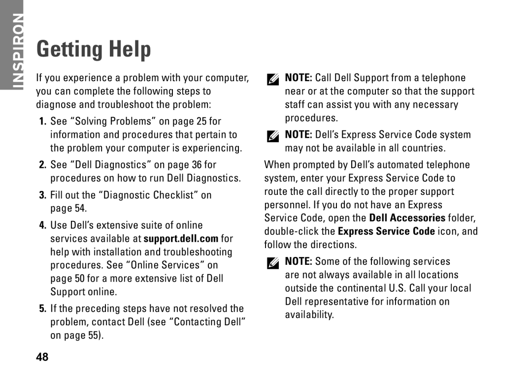 Dell 0M1PTFA00, DCME, D06M001 setup guide Getting Help, Inspiron 