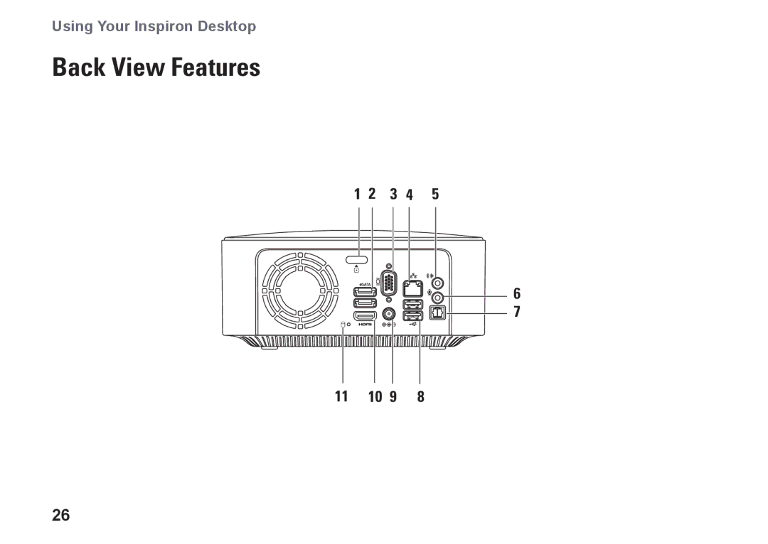 Dell 0M41FVA00, D03U001 setup guide Back View Features, 3 4 11 10 9 