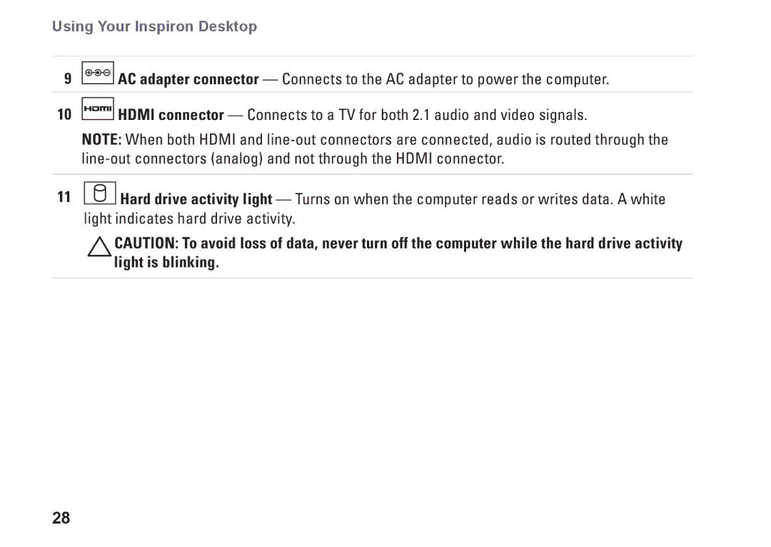 Dell D03U001, 0M41FVA00 setup guide Using Your Inspiron Desktop 