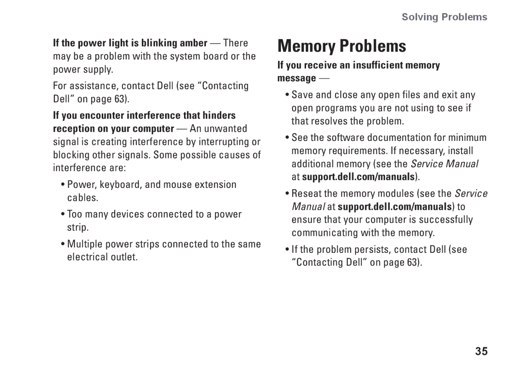 Dell 0M41FVA00, D03U001 setup guide Memory Problems, If you receive an insufficient memory message 