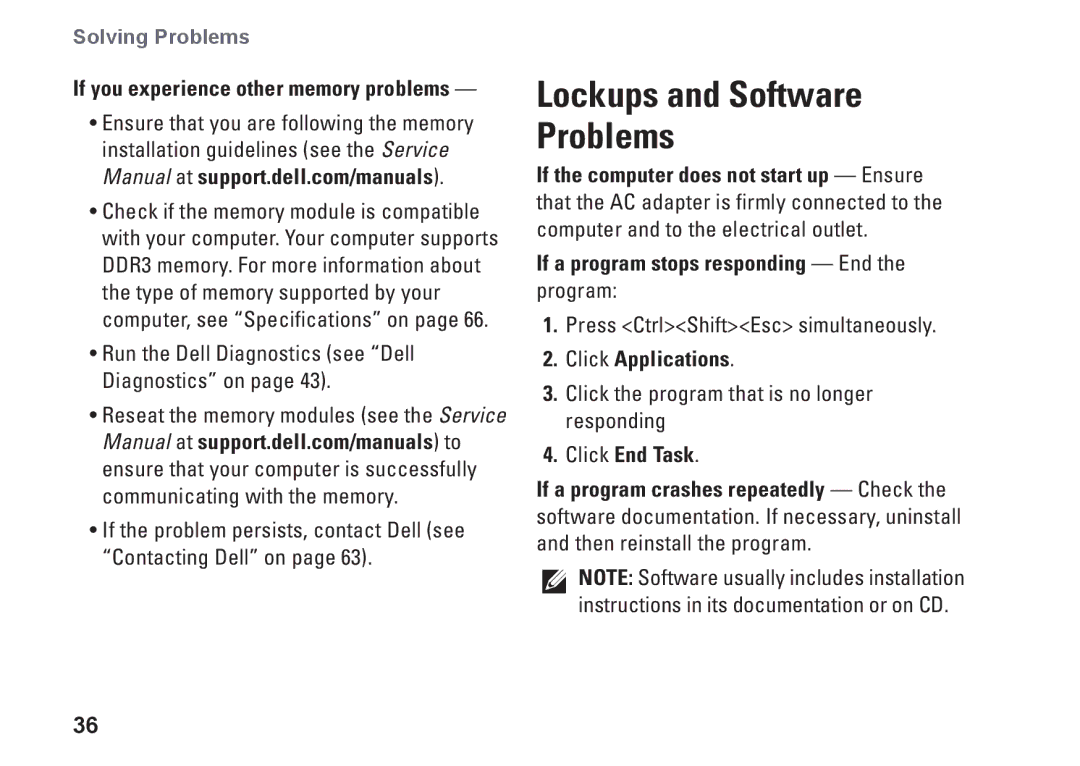 Dell D03U001, 0M41FVA00 setup guide If a program stops responding End the program, Click Applications 