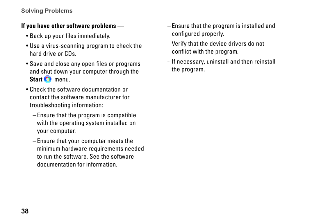 Dell 0M41FVA00, D03U001 setup guide If you have other software problems, Start menu 