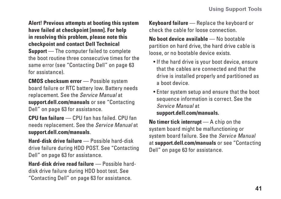 Dell 0M41FVA00, D03U001 setup guide Using Support Tools 