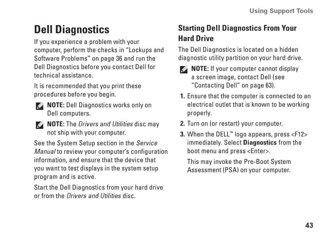 Dell 0M41FVA00, D03U001 setup guide Starting Dell Diagnostics From Your Hard Drive 