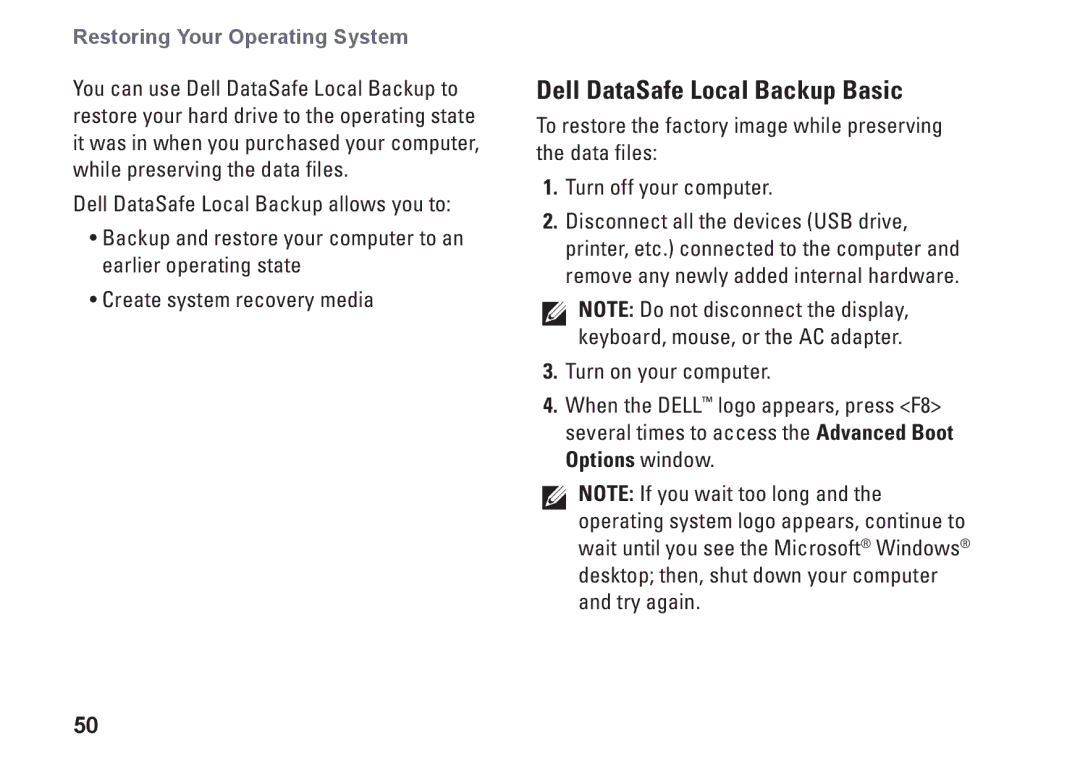 Dell 0M41FVA00, D03U001 setup guide Dell DataSafe Local Backup Basic 