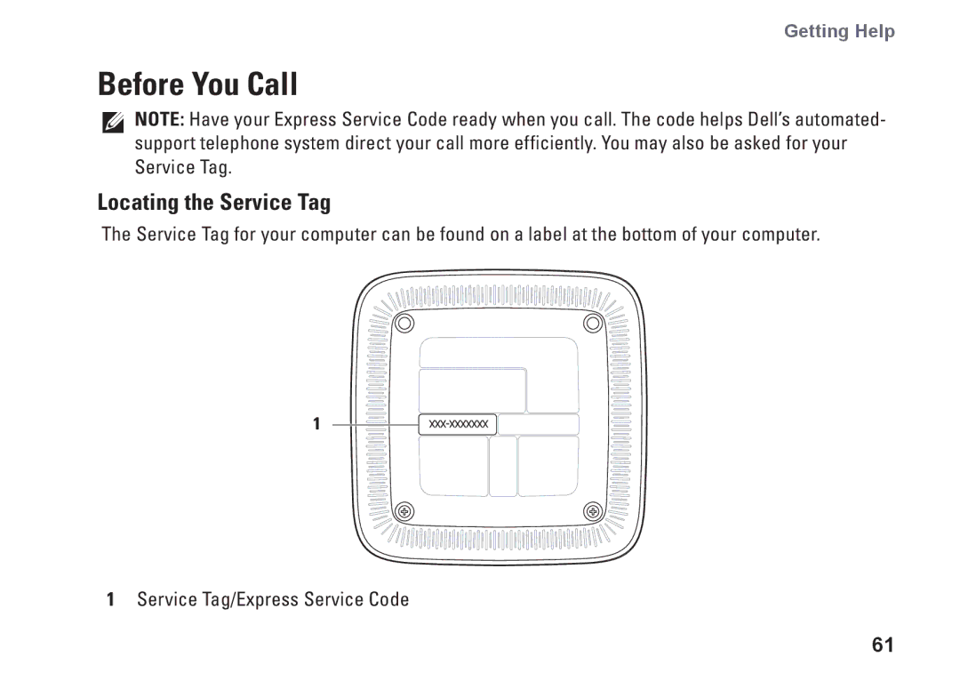 Dell 0M41FVA00, D03U001 setup guide Before You Call, Locating the Service Tag 