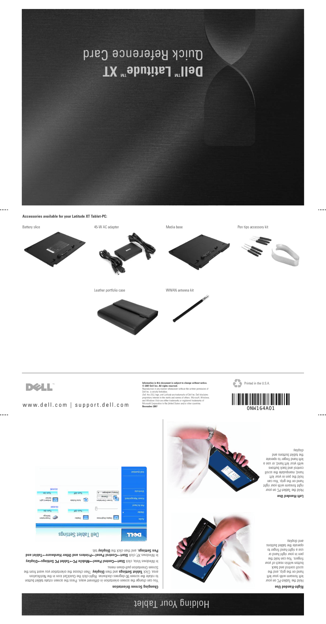 Dell 0NW164A01 manual Tablet Your Holding, Leather portfolio case, Orientation Screen Changing, Use Handed-Left 