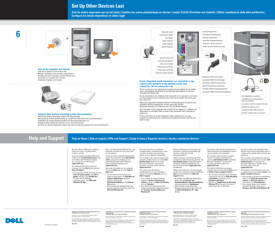 Dell 0P2446A01, 4600 Series owner manual Set Up Other Devices Last, Help and Support, Turn on the computer and monitor 