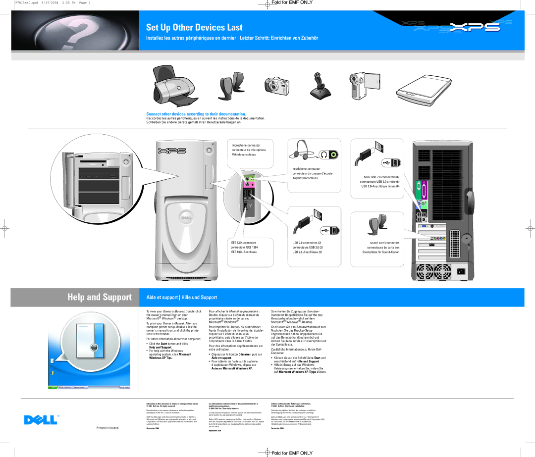 Dell 0P7815A00 manual Set Up Other Devices Last, Help and Support, Connect other devices according to their documentation 