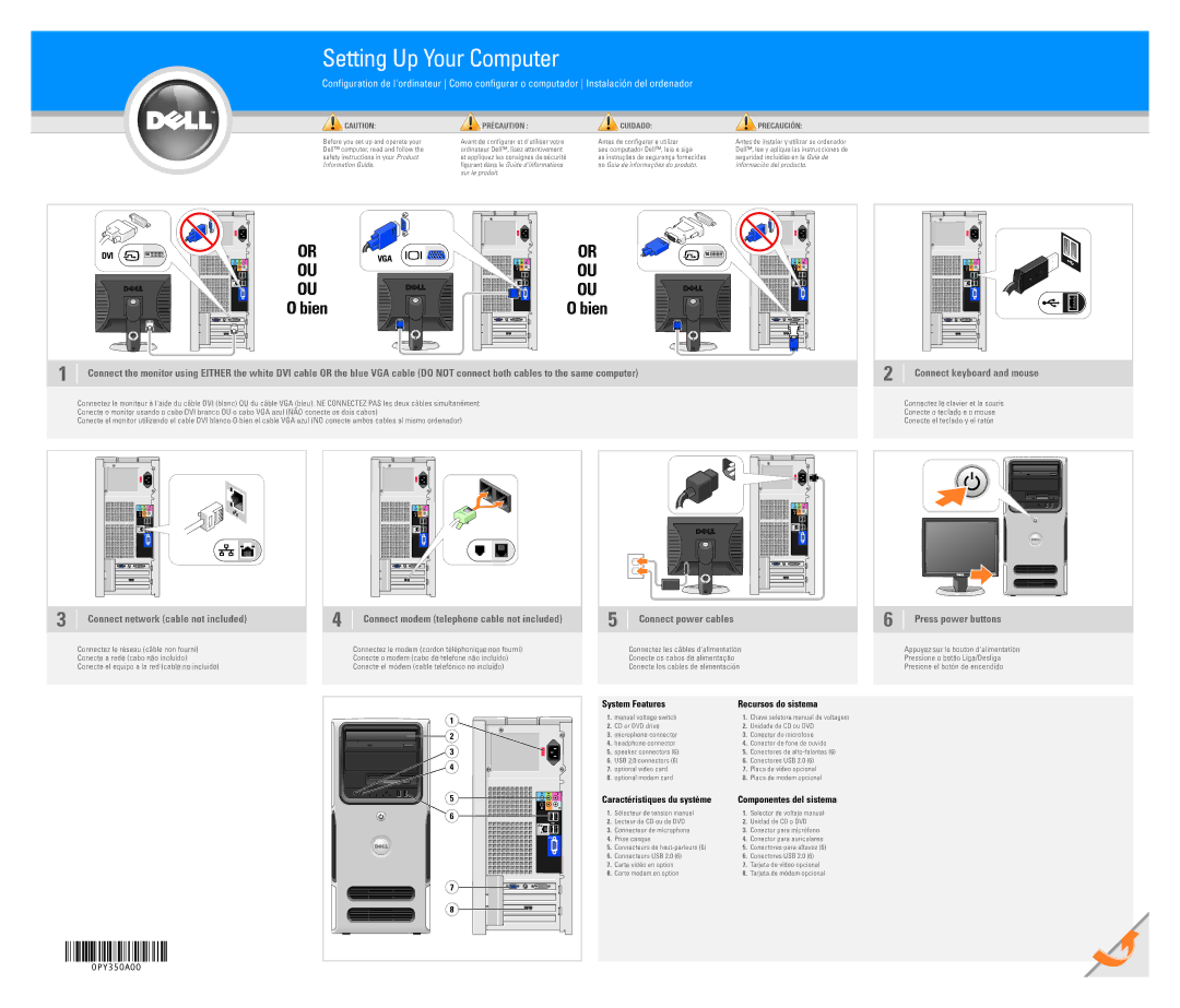 Dell 0PY350A00 manual Connect keyboard and mouse, Connect network cable not included 