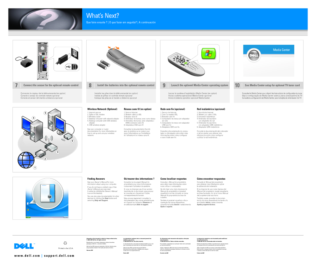 Dell 0PY374A01 manual See Media Center setup for optional TV tuner card, Launch the optional Media Center operating system 