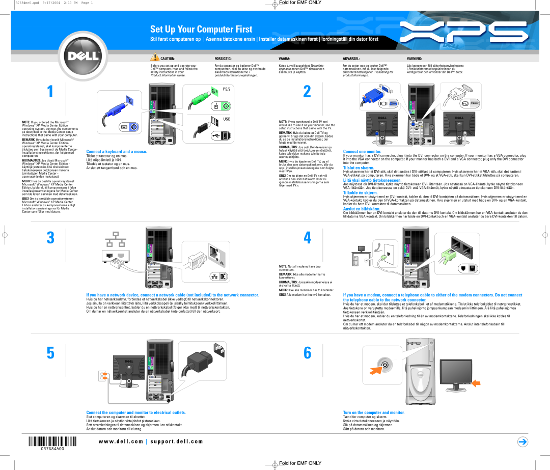 Dell 0R7684A00 manual Set Up Your Computer First, Fold for EMF ONLY 